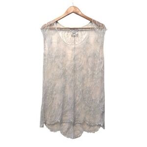 Bonnie Strauss Blue Sheer Lace Sequin Tank Top High Low Scalloped XS Made in USA